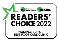 Logo Recognizing Abbott Foot and Ankle Clinic's affiliation with Reader's Choice, 2022, best foot care clinic